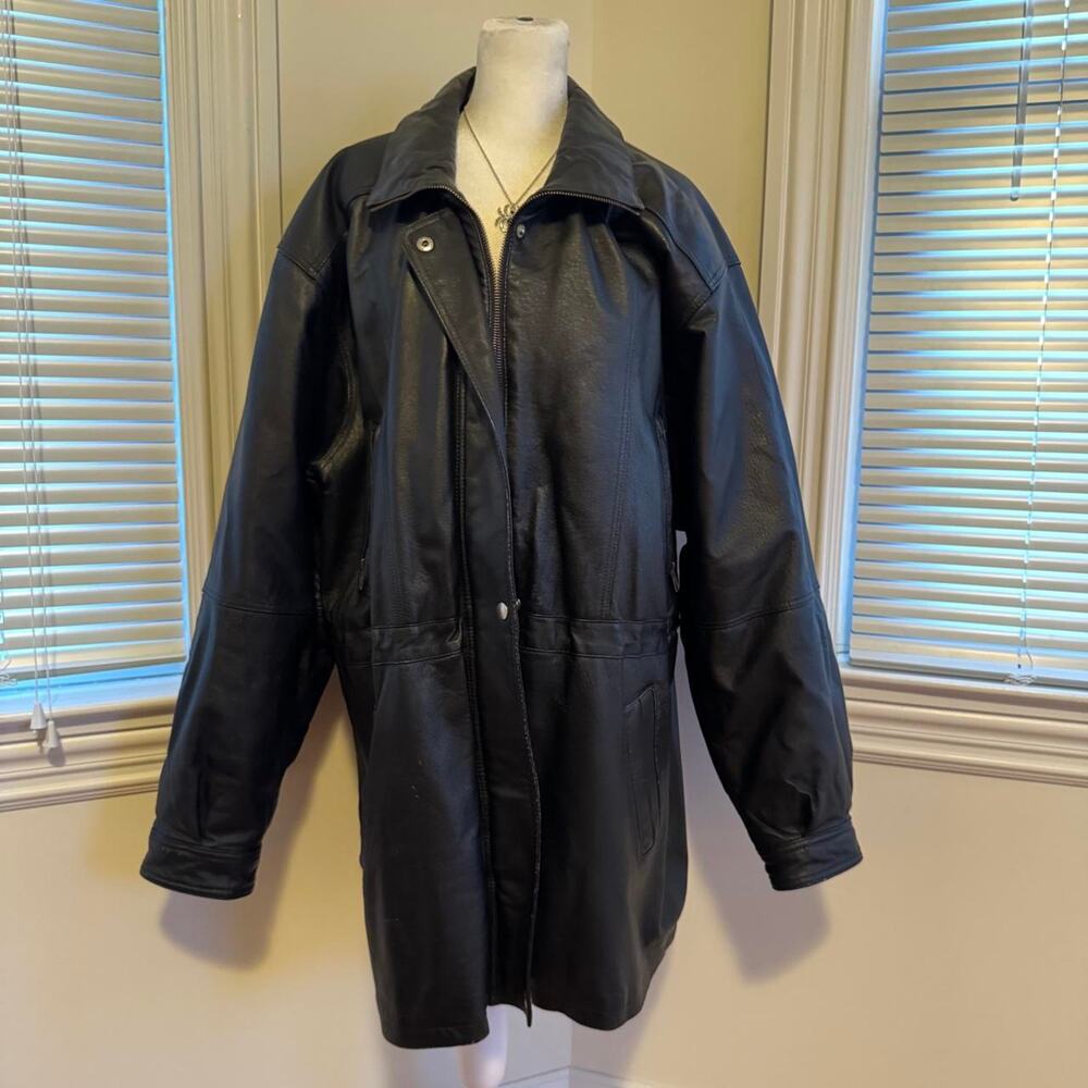 Vintage 90s american collection T-W Black Leather Field Jacket